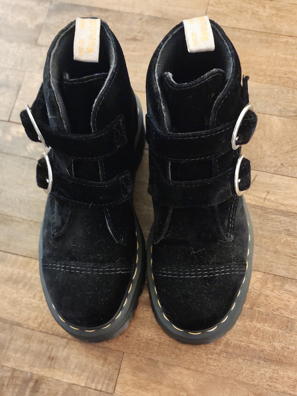 Dr. Martens Black Velvet Double Buckle Ankle Boots